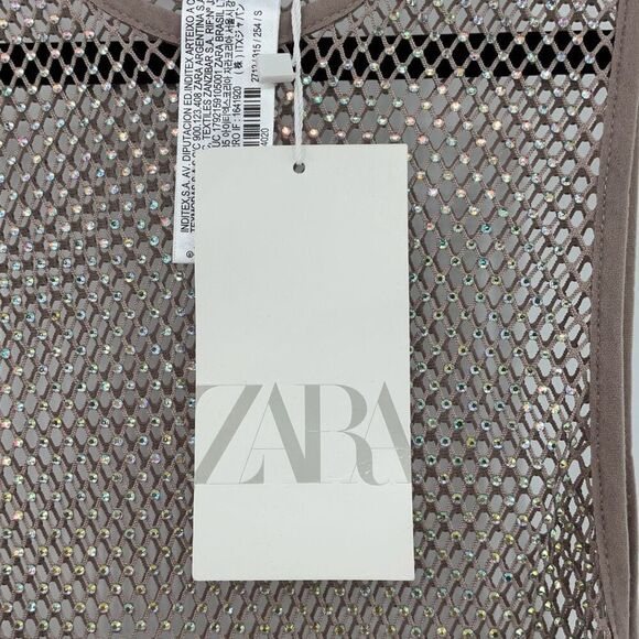 Zara Viral Blogger Favorite Nude Rhinestone Mesh Sheer Pullover Sleeveless Maxi - Picture 7 of 13